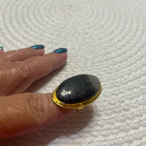 Elegant PICASSO JASPERE Handmade Gold Ring Size 5 #575D - Picture 3 of 3